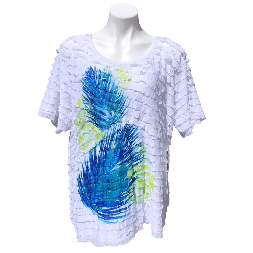NWT Jaclyn Smith white ruffle blouse feathers size 3X